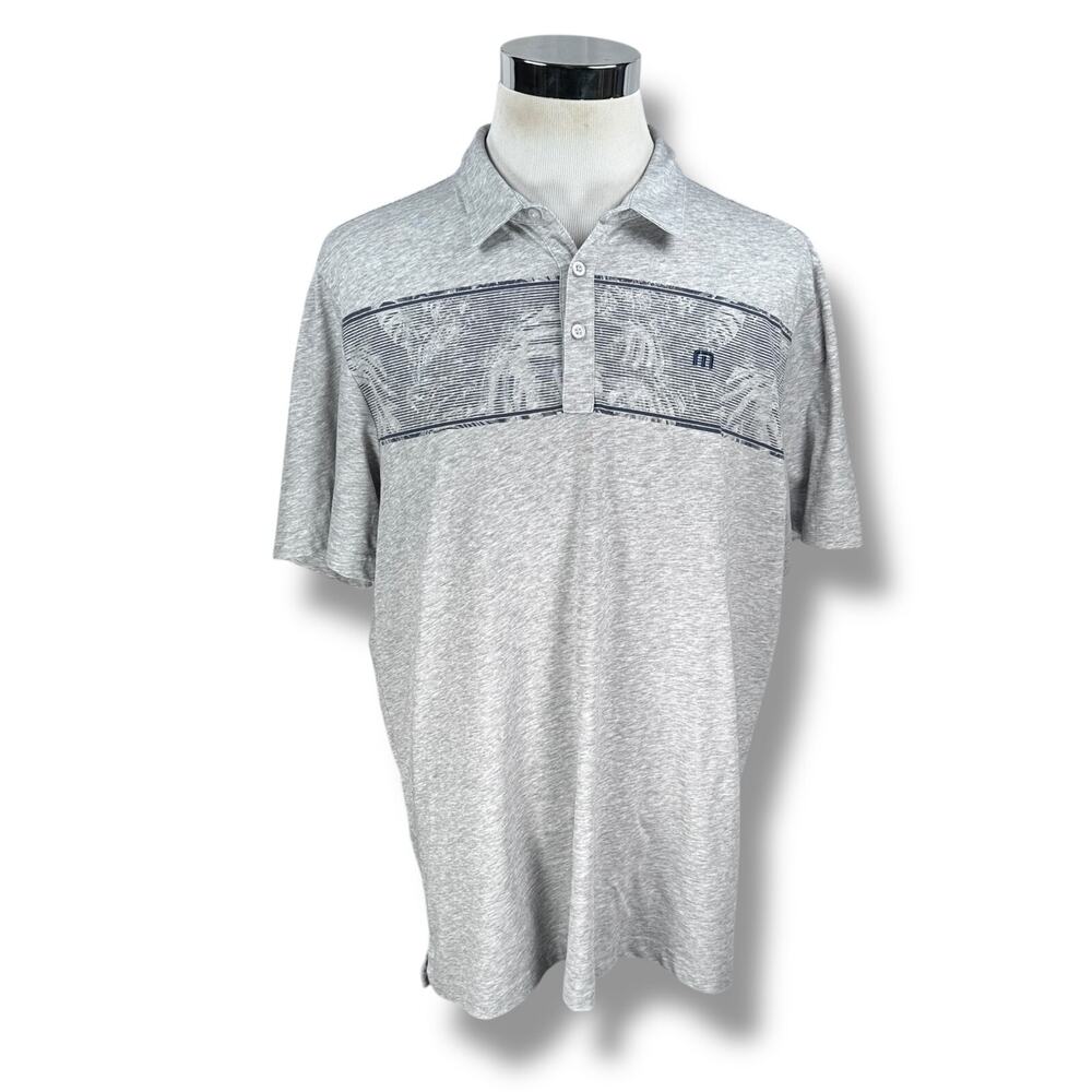 Travis Mathew Make Camp Golf Polo Shirt Men's‎ 2XL XXL Heather Gray Floral Palm
